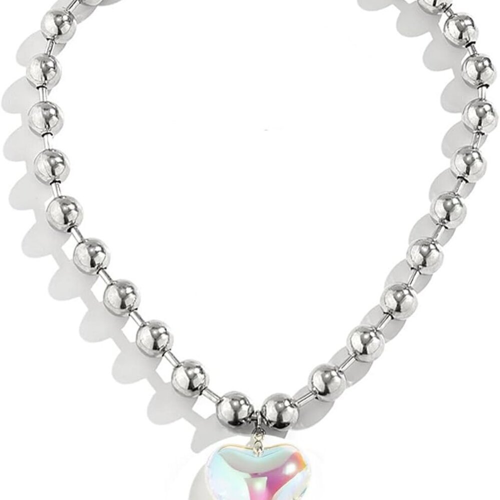 Heart Bead Necklace Women Glass Love Pendant Jewelry Boho Chic Gift